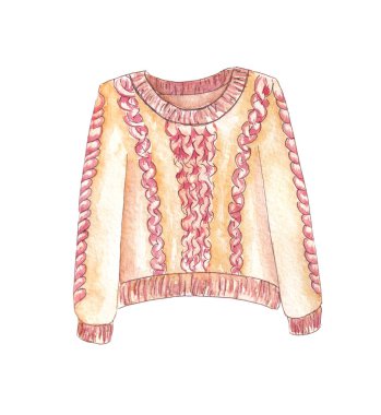 El yapımı suluboya kış örgü giysileri. Kahverengi yün kazak