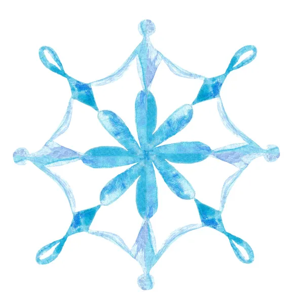 Hand drawn watercolor blue snowflake. New Year Symbol. Winter illustration. — Stock Photo, Image