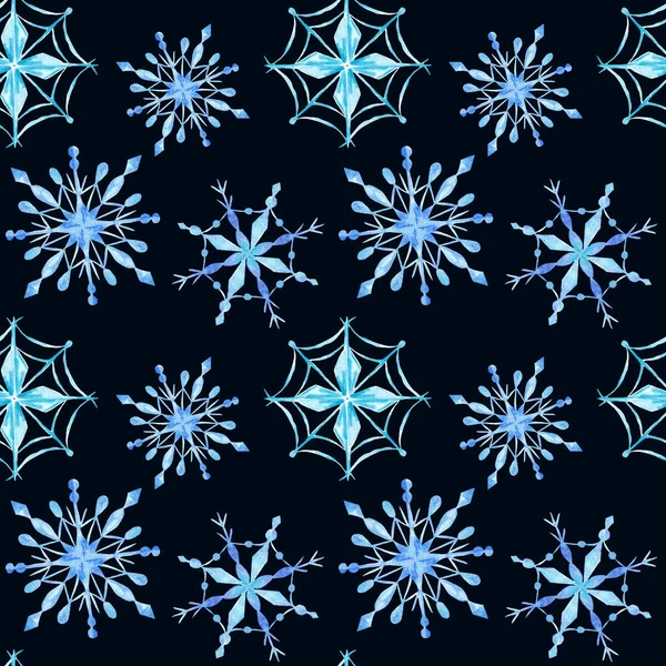 Mavi kar taneli, el yapımı suluboya desenli. Kış illüstrasyonu. — Stok fotoğraf
