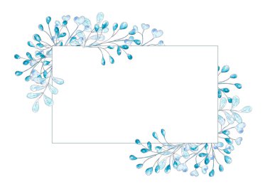 Hand drawn watercolor floral frame with winter plant. Botanic illustration.