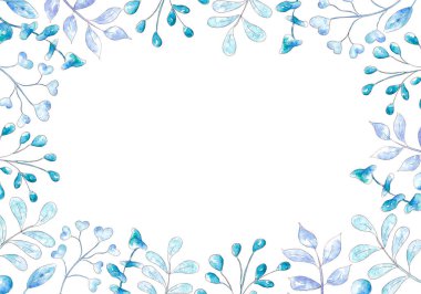 Hand drawn watercolor floral frame with winter plant. Botanic illustration.