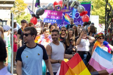 CRAWLEY, WEST SUSSEX UK - AUGUST 20 2022:People at Crawley pride parade 2022