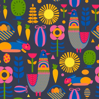 Tavuklu paskalya vektörü, kağıt sanatı tarzında kesilmiş. Vektör çizimi. Mutlu Paskalya bayrağı. 