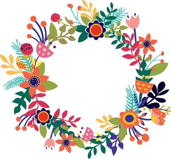 Kleurrijke krans met bloemen gesneden in papieren kunst folk stijl. Silhouet illustratie. Vectortekening. Geometrische — Stockvector