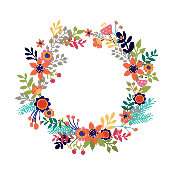 Colorful wreath with flowers cut in paper art folk style. Silhouette illustration. Vector drawing. Geometric — Stock Vector