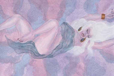 Güzel bir kadının, Aşk Tanrıçası 'nın, Venüs' ün, aşka ve hayatın kendisine teslim oluşunun soyut suluboya çizimi. Bu harika görüntü, benim kendi yarattığım 