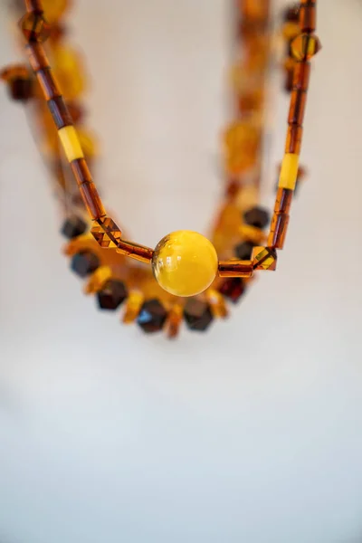 Amber Beads Bright Background Close — Stock Photo, Image