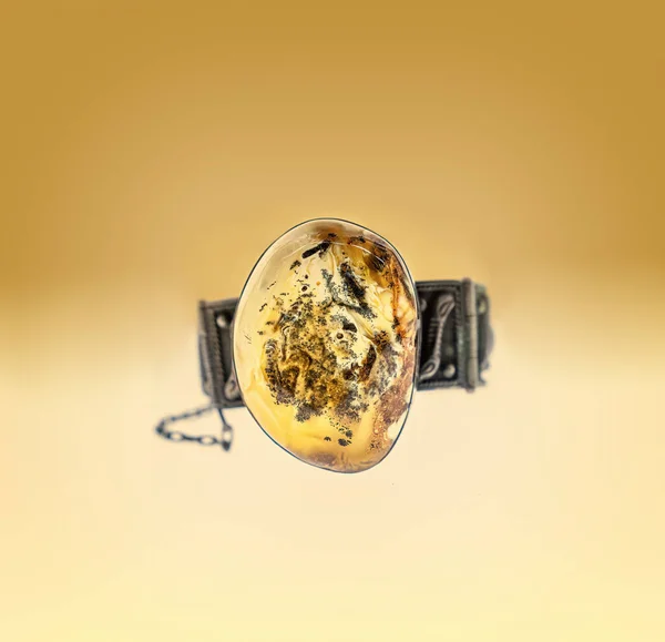 Beautiful Silver Bracelet Amber Bright Gradient Background — Stock Photo, Image