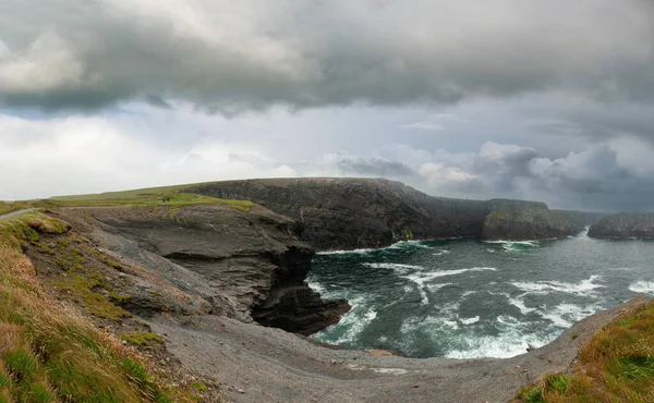 Panoramic Landscape Black Rocky Coast County Kerry Cloudy Day Ireland — 图库照片