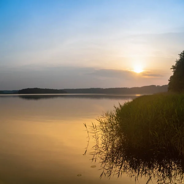 Calm Apus Soare Lac Timpul Verii Lituania — Fotografie, imagine de stoc