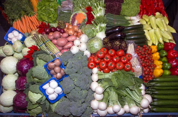 Surtido Fruta Fresca Madura Roja Amarilla Púrpura Verduras Verdes Selección —  Fotos de Stock