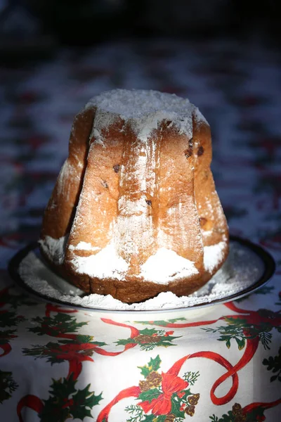 Hagyományos Olasz Panettone Desszert Karácsonyra Házi Készítésű Panettone Közelkép Gyönyörű — Stock Fotó