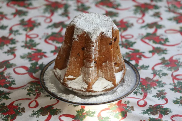 Traditional Italian Panettone Dessert Christmas Homemade Panettone Closeup Beautiful Christmas — Stock Photo, Image