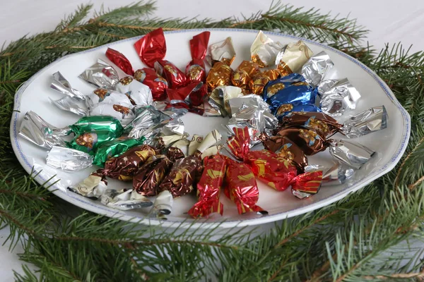 Montón Fondant Navidad Húngaro Mesa Navidad Grupo Caramelos Salón Tazón —  Fotos de Stock