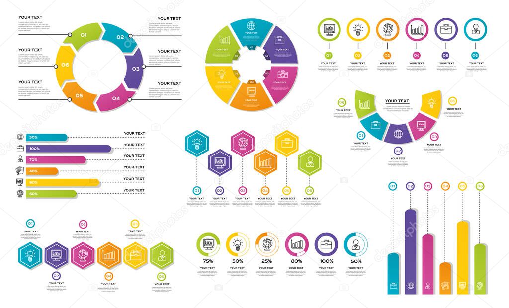 Modern set infographic template with diagram and statistics bars. Charts for finance report. Can be used for info graphics, flow charts, presentations, web sites, banners, printed. UI, UX, GUI. Vector