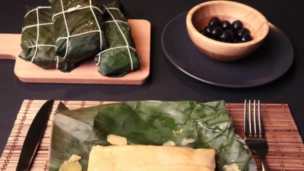 Hallaca Table Traditional Dish Venezuelan Christmas — Stock videók