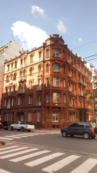 Fassadenansicht Eines Neoklassischen Backsteingebäudes Den Straßen Republica Arabe Und Cabello — Stockfoto