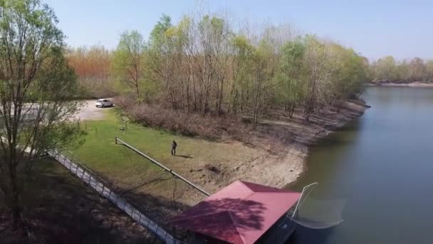 Aerial View Houseboat Lake Gualtieri Italy — Vídeo de stock