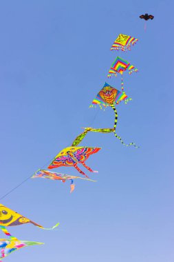 Kites on the beachin summer. Rimini, Italy. High quality photo