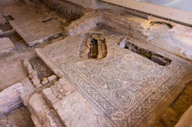 Archaeological excavation mosaics of a Roman house, Domus del Chirurgo. Rimini, Italy. High quality photo