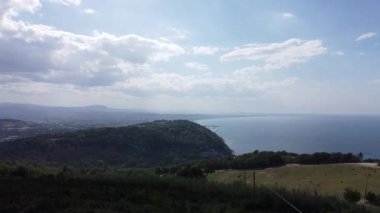 Aerial view of the sea and the mountains near Rimini, Italy. High quality 4k footage