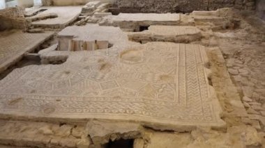 Archaeological excavation mosaics of a Roman house, Domus del Chirurgo. Rimini, Italy. High quality 4k footage