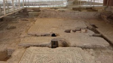 Archaeological excavation mosaics of a Roman house, Domus del Chirurgo. Rimini, Italy. High quality 4k footage