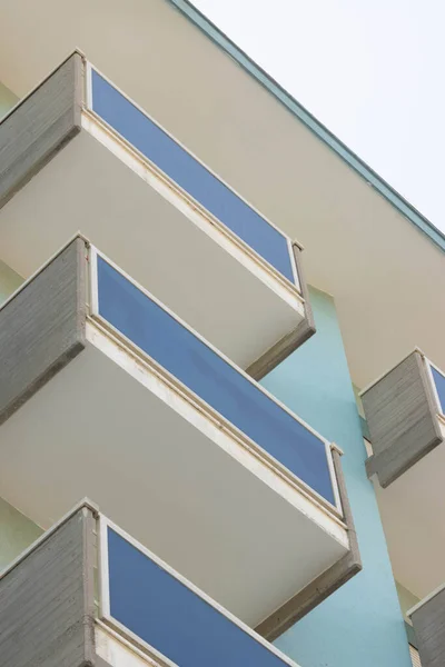 View of apartment balconies in glass and concrete, Rimini, Italy. High quality photo