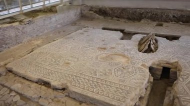 Archaeological excavation mosaics of a Roman house, Domus del Chirurgo. Rimini, Italy. High quality 4k footage