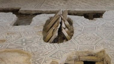 Archaeological excavation mosaics of a Roman house, Domus del Chirurgo. Rimini, Italy. High quality 4k footage