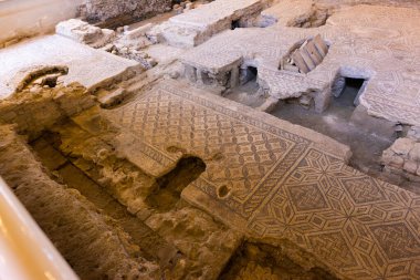 Archaeological excavation mosaics of a Roman house, Domus del Chirurgo. Rimini, Italy. High quality photo