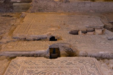 Archaeological excavation mosaics of a Roman house, Domus del Chirurgo. Rimini, Italy. High quality photo