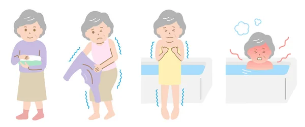 Heat Shock Bathroom Elderly Woman Health Care Concept — Stock Vector