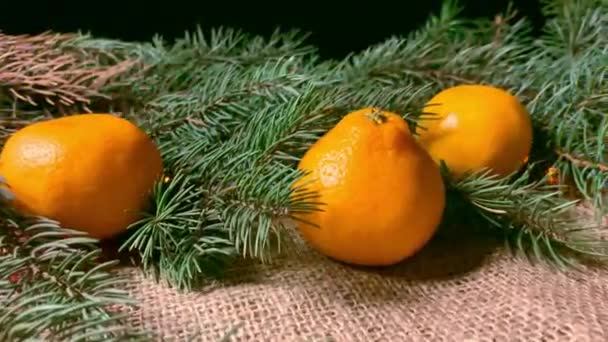 Novoroční Stromové Pozdní Snídaně Mandarinky Pytlovině Věnečky Veselé Vánoce Šťastný — Stock video
