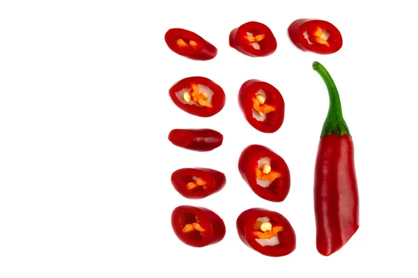 Red Hot Chopped Chili Peppers White Background Top View — Stock Photo, Image