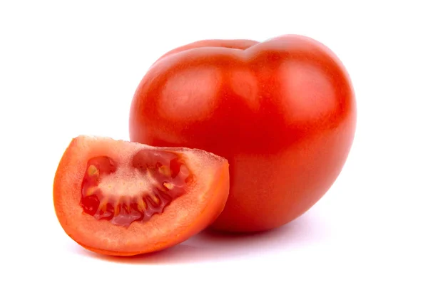 Rode Verse Gesneden Tomaat Geïsoleerd Witte Achtergrond — Stockfoto