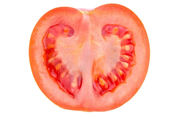 白い背景に切りたてのトマトが分離されています トップ表示 — ストック写真