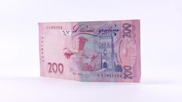 Billete Ucraniano 200 Uah Aislado Sobre Fondo Blanco — Vídeos de Stock