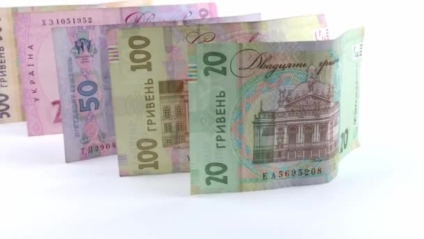 Papiergeld Verschillende Denominaties Oekraïense Hryvnia Denominaties 100 200 500 Hryvnias — Stockvideo