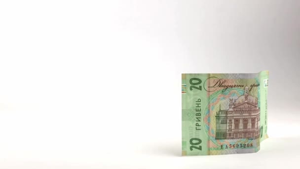 Mano Humana Presenta Billetes Dinero Ucranianos Sobre Fondo Blanco Para — Vídeos de Stock