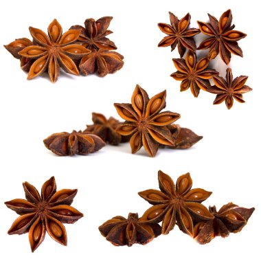 Beyaz arka planda izole edilmiş lezzetli yıldız anason seti.