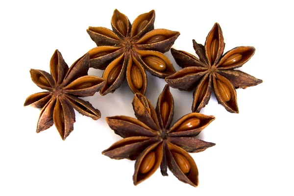 Star Anise Spice Fruits Seeds Isolated White Background Closeup Top Stock Picture