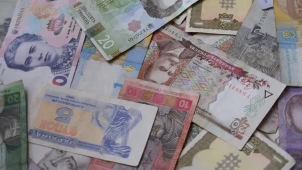 Ukrainska Hryvnia Bakgrund Mycket Pengar Till Bakgrunden Ukrainska Pengar Olika — Stockvideo