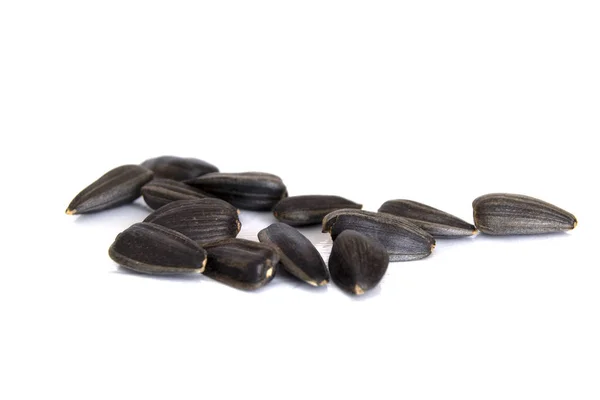 Sunflower Seeds Isolated White Background Close Photo Black Sunflower Seeds — Stok fotoğraf