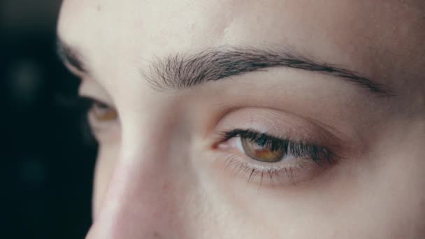 Zbliżenie Zdjęcia Kobiecego Oka Piękną Zieloną Brązową Tęczówką Zdrowy Wzrok — Wideo stockowe