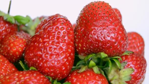 Köstliche Große Reife Rote Erdbeeren Wechsel Wassertropfen Frühling Und Sommer — Stockvideo
