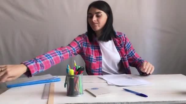 Stressed Young Business Lady Feeling Nervous Doing Paperwork Anxious Depressed — Vídeo de Stock