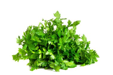 Beyaz arka planda izole edilmiş taze maydanozlar.