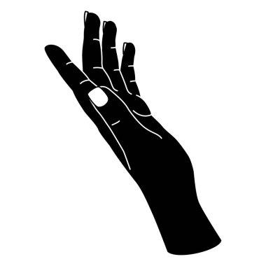 Kadın ya da erkek eli hareketi, insan vücudu. siyah monokrom. Dini veya manevi sembol, siyah siluet