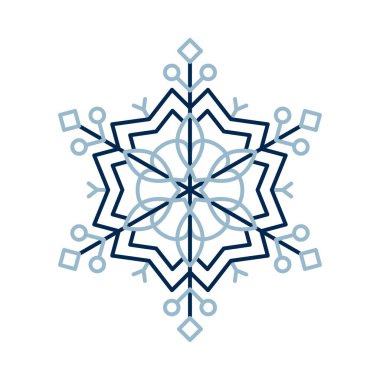 Kış çizgisi sanatı kar tanesi ikonu, renkli kış bayramı süsü, grafik tasarım unsuru. Satır simgesi. Vektör illüstrasyonu beyaz arkaplanda izole edildi